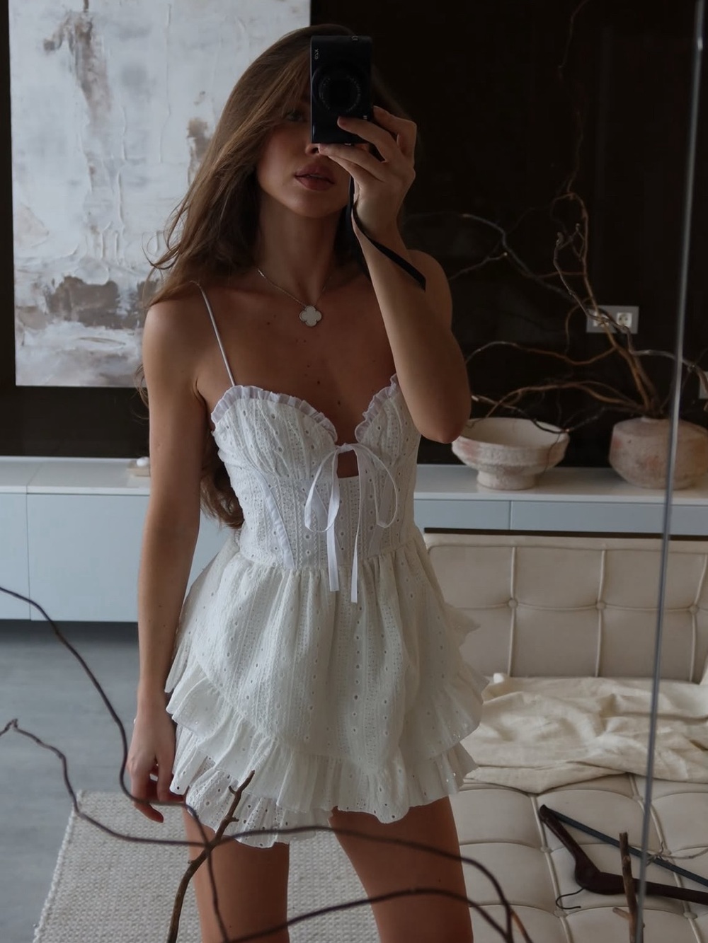White Eyelet Ruffle Mini Dress - Picture 5 of 6